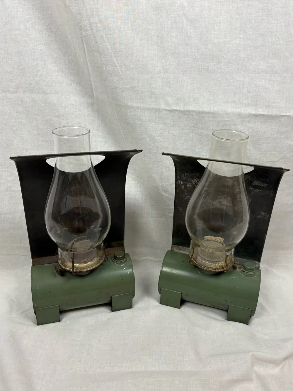 Vintage Railroad Train Car Hurricane Oil Lamps PYREX Glass